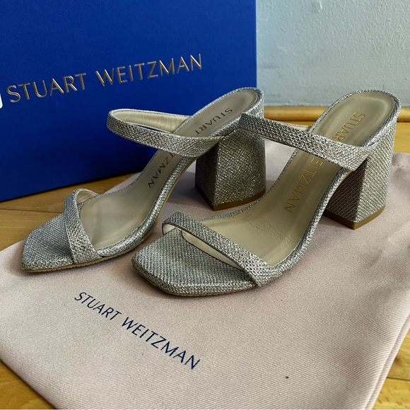 STUART WEITZMAN Flareblock 85 Slide Sandal In Poudre 6 - Picture 2 of 7